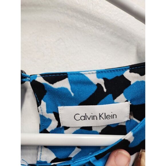 Calvin Klein Womens Sleeveless Top Medium Blue Black Abstract Stretch Carrier - Picture 3 of 5